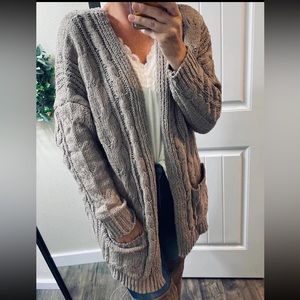 NWOT Taupe Cardigan Sweater with pockets (small but runs very big)